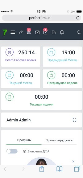 Область просмотра профиля сотрудника